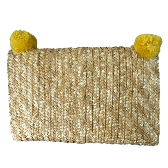 Shiraleah straw clutch with yellow pom pom balls fully lined NWT - Picture 2 of 8